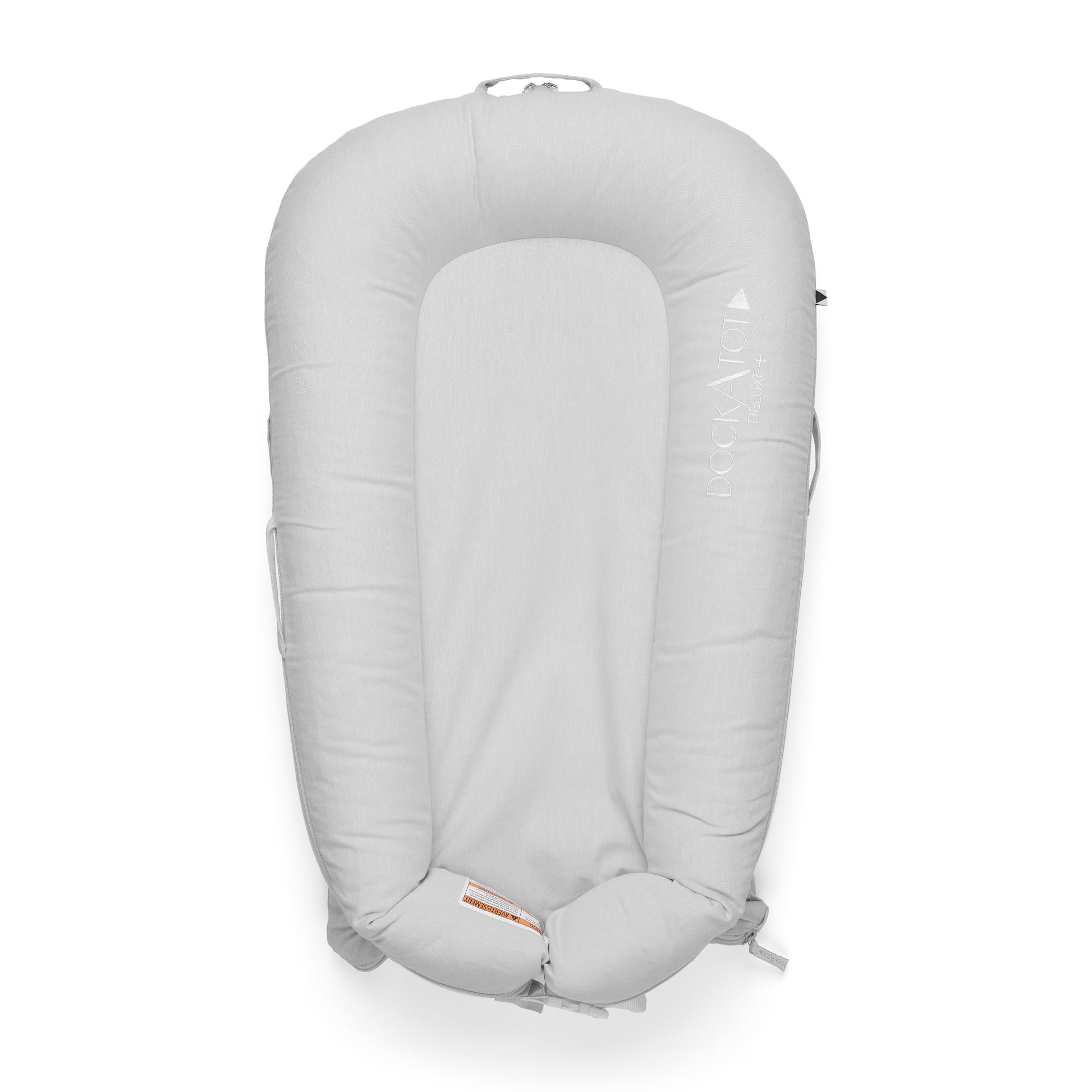 DockATot Deluxe+ Dock（フォググレーシャンブレー）全体イメージ｜0〜8ヶ月の赤ちゃん用ベビーベッド